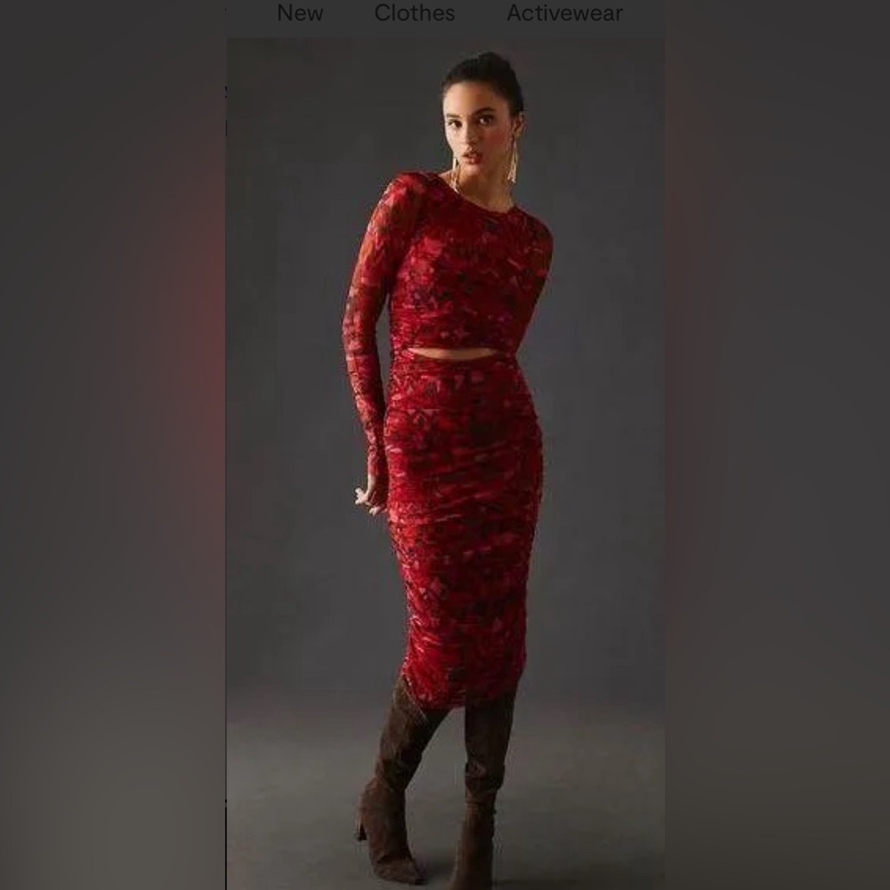 NWT MISA for Anthropologie Red Mesh Cutout Bodycon Dress size Medium M